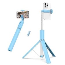 ATUMTEK 1.4m Selfie Stick Tripod Rechargeable Bluetooth Remote Light Blue UK