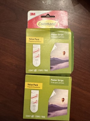 2 Packs 3M Command Sign Poster Hanging Strips (60 Strips/Pack, Total 120 Strips)