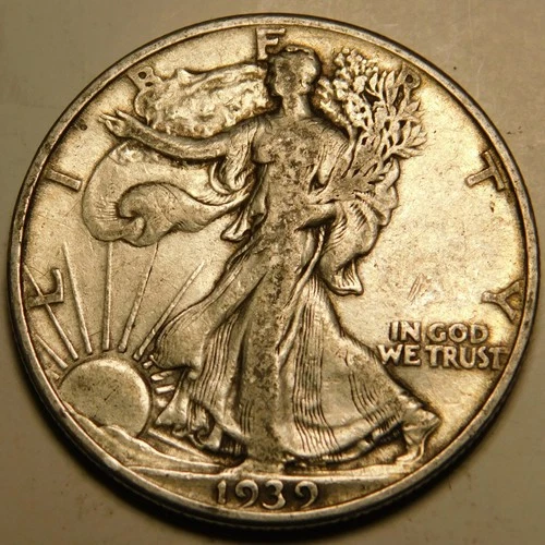 1939 P Walking Liberty Half Dollar 90% Silver VF   "As Pictured-Not Cleaned"