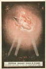 Military Postcard Antique 1916 Zeppelin Brought Down in Flames Enfield, UK