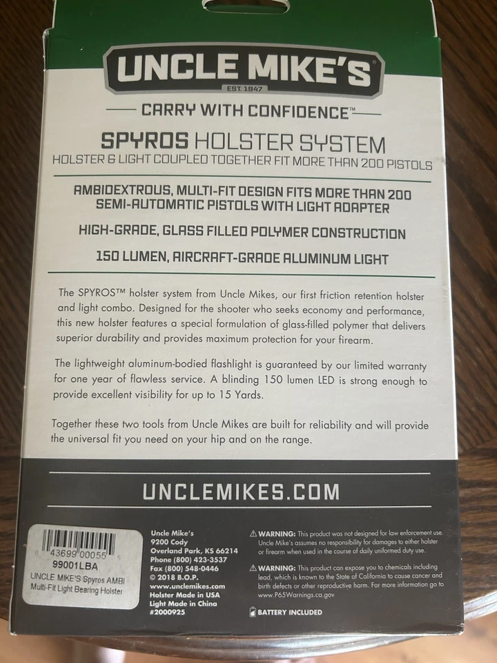 Uncle Mike's Spyros Holster w/ 150 Lumen Tactical LED Light, Fits 200+ Pistols - Image 2 of 4