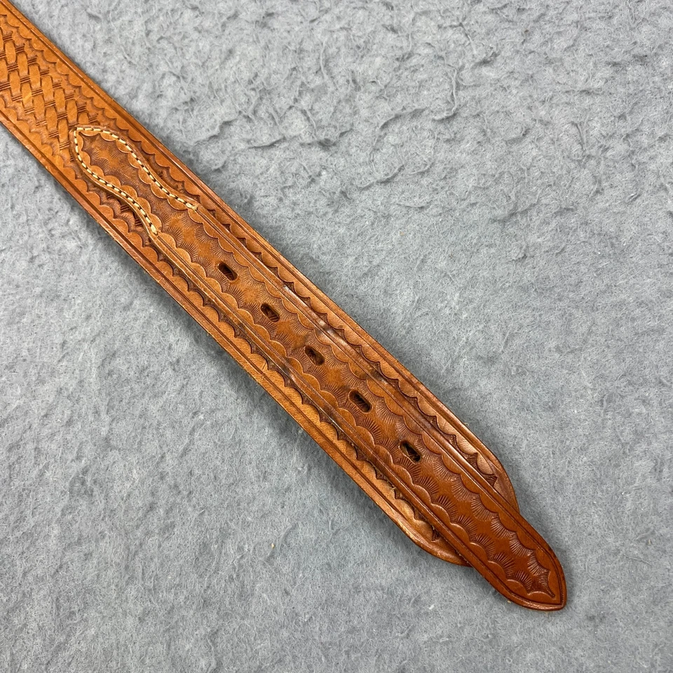 Bianchi B4 Ranger Belt Men's 34 Brown Leather Embossed Brass Buckle 1.75" Wide - Image 4 of 4