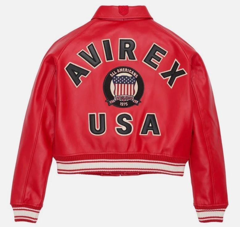 Women's Avirex Red Real Bomber American Flight Jacket Leather Jacket for Ladies