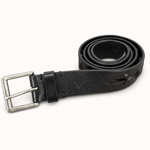 Polo Ralph Lauren 38 cintura nera pelle intrecciata fibbia quadrata abbigliamento da lavoro preppy