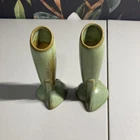 Frankoma Prairie Green Rocket Art Deco Ada Clay #32 Bud Vases Set of 2