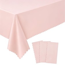3 Pack Plastic Light Pink Tablecloths, 54 X 108Inch Disposable Spring Tablecl...