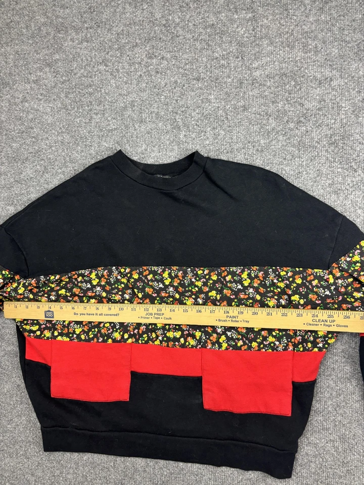 Sudadera Zara Mujer Mediana Negra Panel Floral Bloques de Color Cuello Redondo Pullover Foto 3 de 4