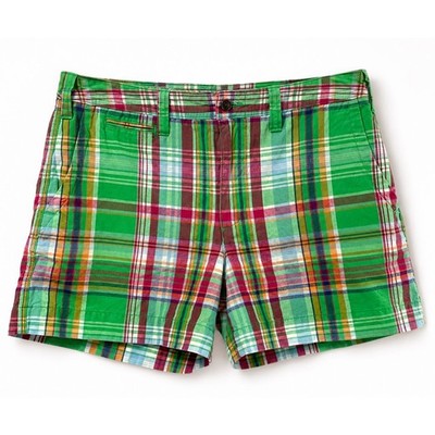 Polo Ralph Lauren Womens 10 Green Madras Plaid Shorts Cotton Linen Preppy