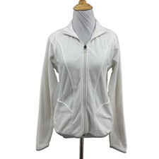 Adidas Jacket Women S Small White Black Full Zip Mock Fleece Climawarm Track