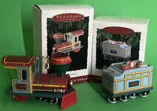 Pair of Yuletide Central Train Series 1 & 2 by Hallmark Keepsake Ornament Vtg