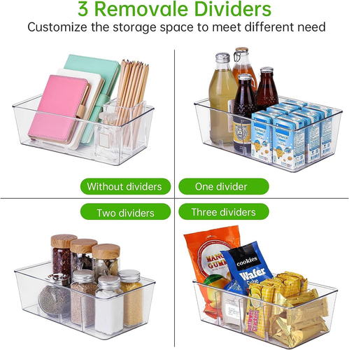 Pantry Organizer, 5 Pack Clear Organizer Bins with Removable Dividers, Pantry Or - Picture 2 of 12