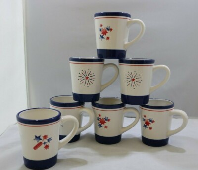 7 WILLIAMS SONOMA ''FIREWORKS'' COFFEE CUPS MUGS NICE!!!  