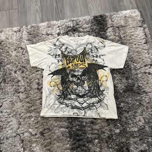 Vintage Tapout MPS White T-Shirt Men’s Size XL Skull Graphic Destroy AOP MMA