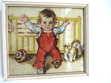 1930s Fangel Babys First Steps Nursery Wall Art by Maud Tousey Original Framed