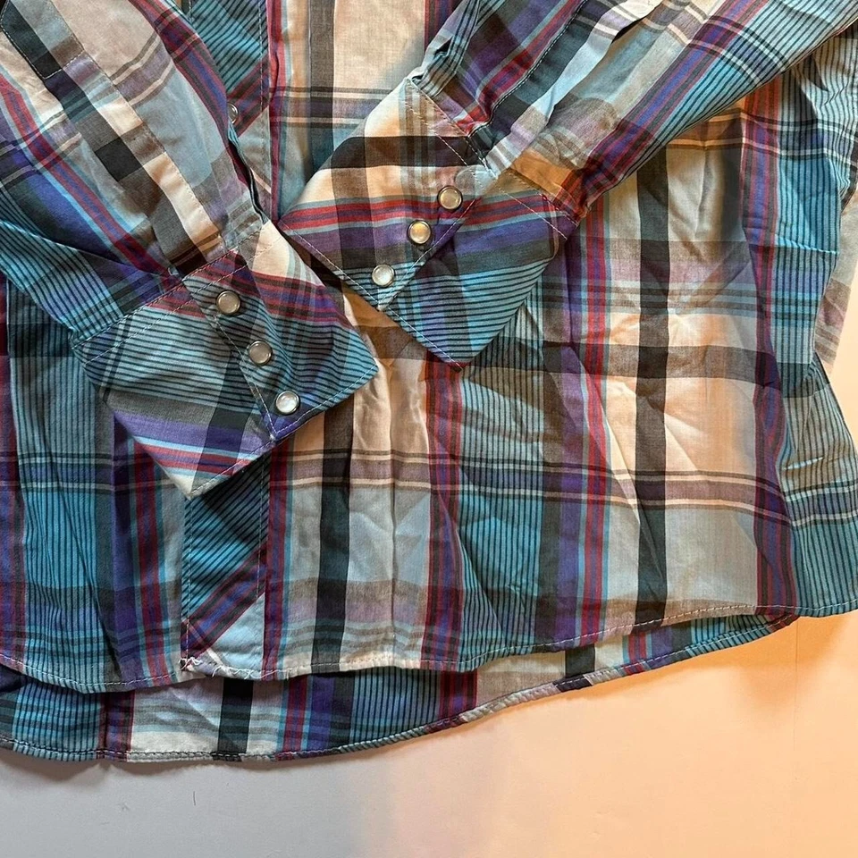 Camisa occidental vintage años 90 a cuadros perla abotonada para hombre Foto 2 de 4