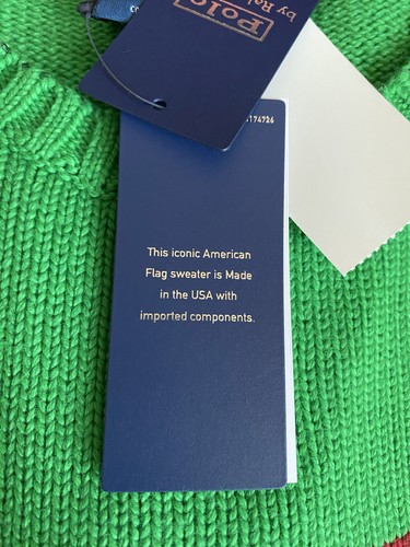 Polo Ralph Lauren Womens Green Jumper Sweater American Flag Cotton L RRP349 - Picture 14 of 15