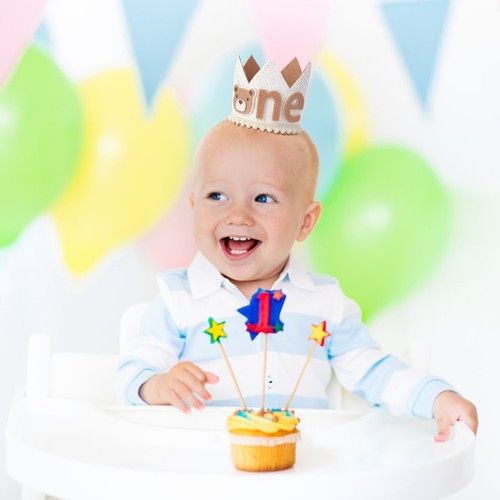 Baby Princess Crown Kid First Birthday Hat Bear Pattern for Boys Girls - Picture 6 of 8