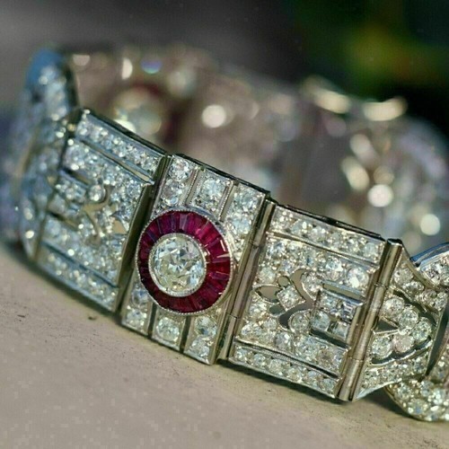 8Ct Baguette Cut Simulated Ruby & Diamond Tennis Bracelet 14K White Gold Finish - Picture 5 of 7