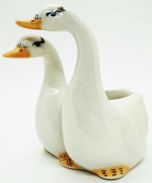 Handmade Arts Ceramic Duck Cute Painting Figurine Miniature Animals