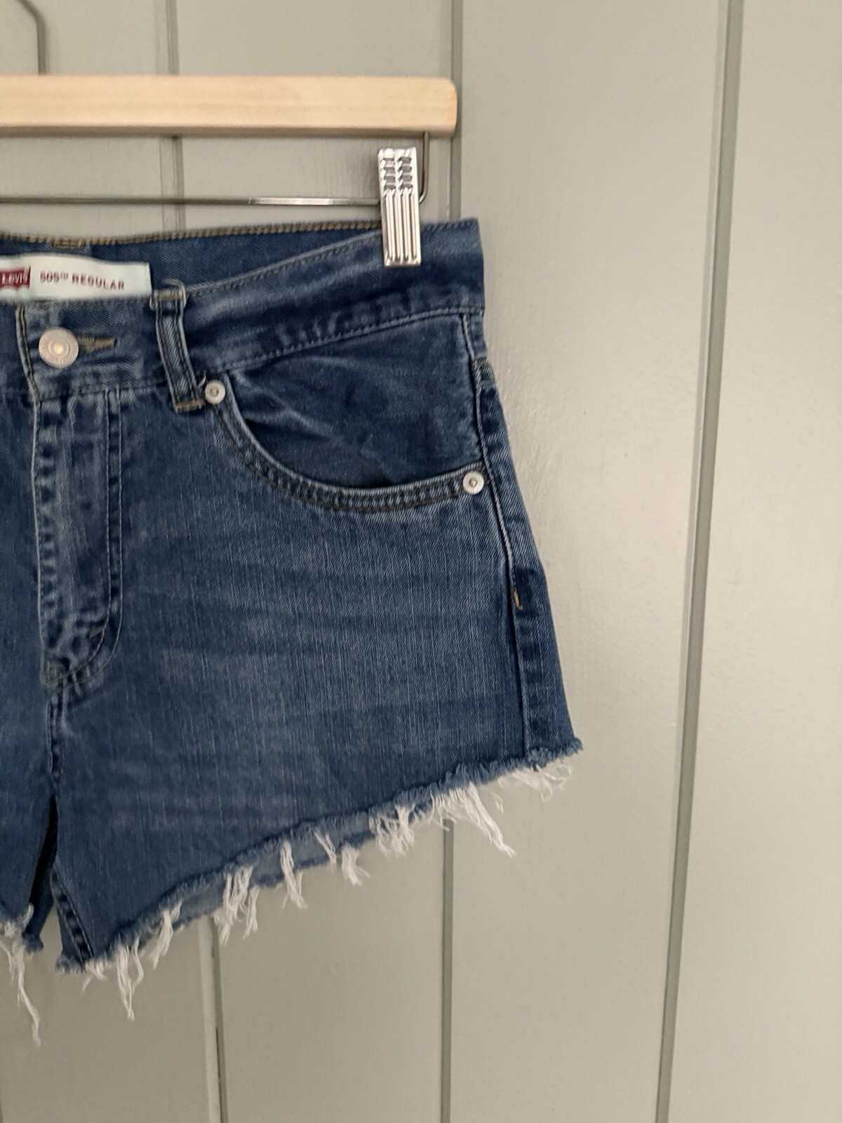 Levi's 505 Shorts 29" Waist Distressed Blue Cut-Off Booty Beach Summer thumbnail 2