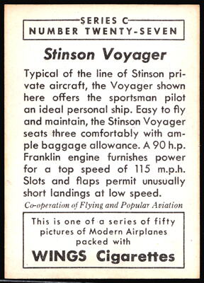 Stinson Voyager Wings Cigarettes Series C Tobacco Card #27 R4-79
