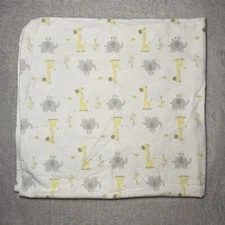 Garanimals Baby Receiving Blanket Giraffe Elephant Owl White Gray Yellow Flannel