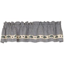Blue Truck n Stars Valance, Blue White Check Gingham, Country, Boy's, 72" x 14"