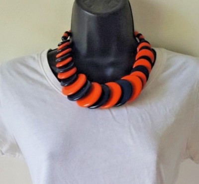 AUBURN TIGERS NAVY BLUE & ORANGE BEADED NECKLACE 10'' GAMEDAY JEWELRY (004)