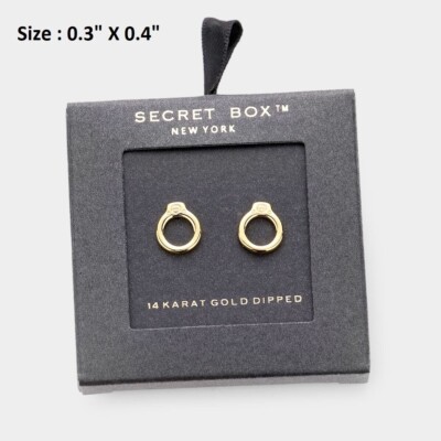 MINI Enamel Stud Earrings 14k Kt Gold Dipped Hoop Circle Open Secret Box