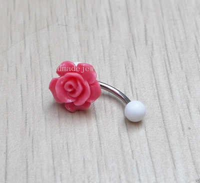 Rose Red Flower Stainless Steel Navel Belly Button Ring Body Piercing Jewelry