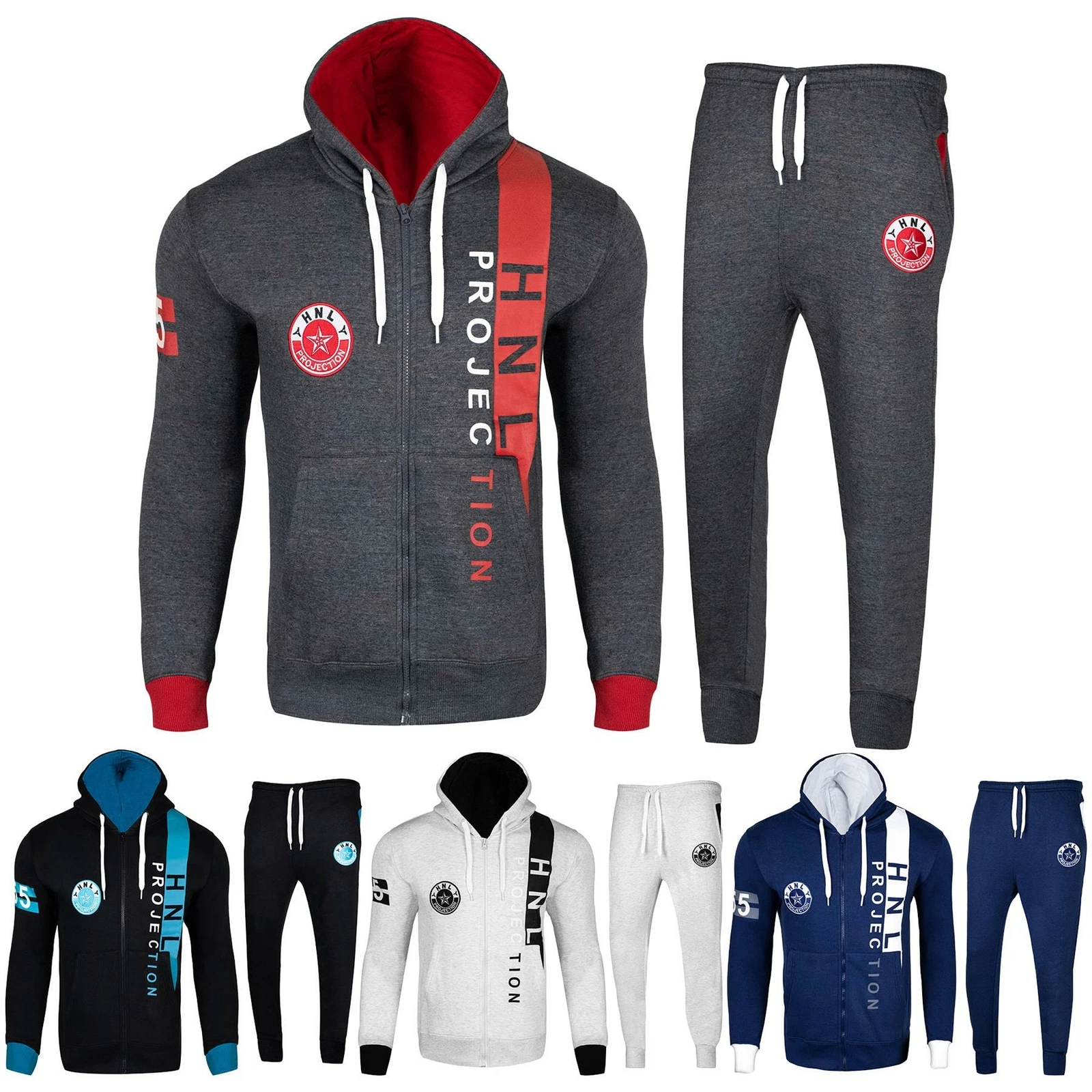 Mens HNL Print Full Fashion Tracksuit Hooded Fleece Zipped Top & Jogging Bottoms