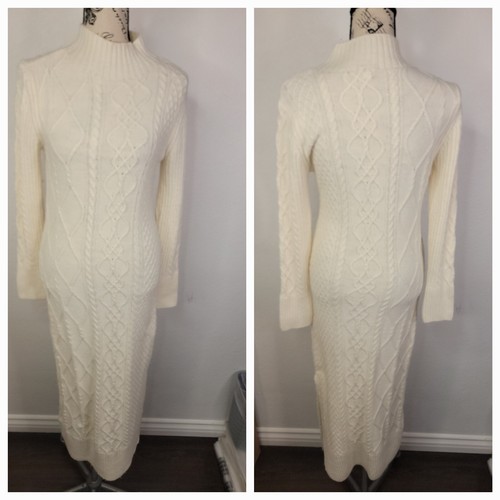 River Island Cable Maxi Sweater Dress Womens Sz 10 Cottage Ivory Side Slits