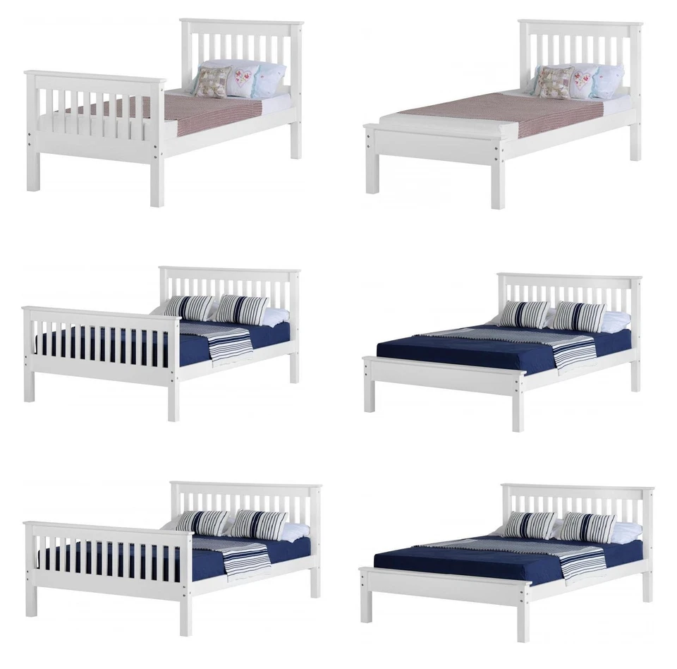 SECONIQUE MONACO 3' SINGLE, 4' OR 4'6 DOUBLE, 5' KING HIGH OR LOW END WHITE BED