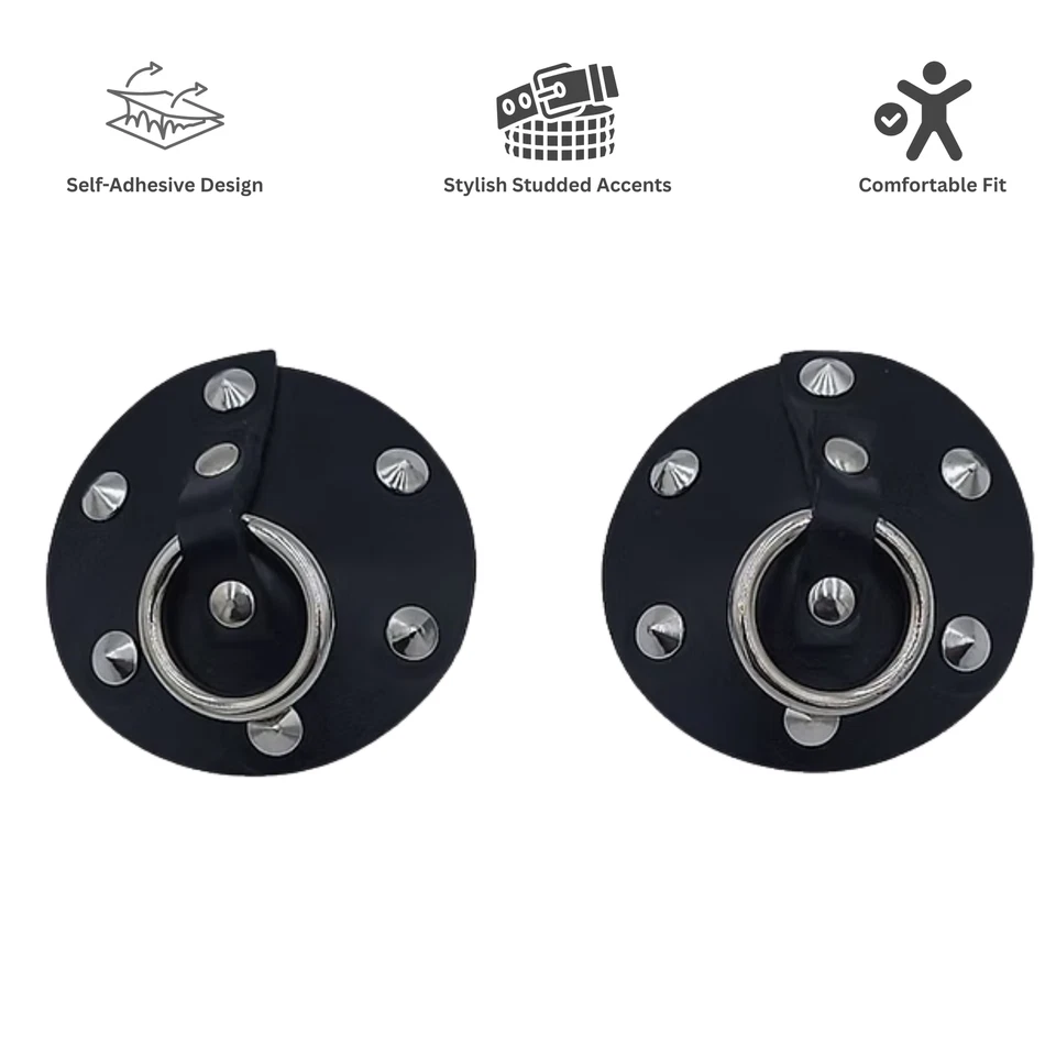 Cubierta de pecho reutilizable adhesiva redonda adhesiva de cuero con tachuelas para pezones Foto 3 de 4