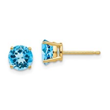 6mm 14K Yellow Gold 6mm Blue Topaz Earrings