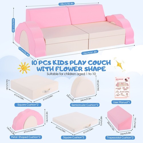 10 tlg Spielsofa Doppel Kindersofa Schlaffunktion Schaumstoffbausteine Modulsofa - Bild 4 von 8