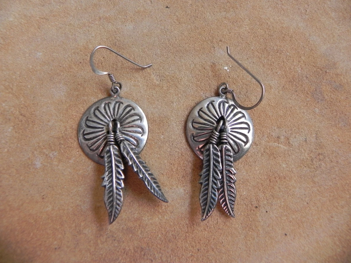 Stamped Sterling Silver Earrings w dangling FEATHERS by PAJ eBay