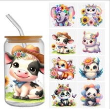 8 piece set Baby Animal Zoo Cup Wrap, Transfer Stickers for Glass Uv DTF