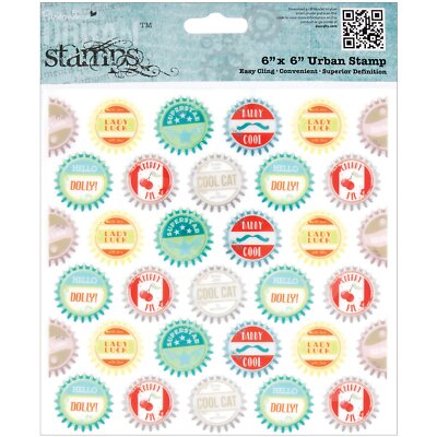 docrafts Papermania Happy Days Cling Urban Stamps 6 in Bottle Caps Mixed Media