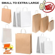 PAPER BAGS WITH HANDLES SMALL TO EXTRA LARGE BROWN WHITE CARRIER GIFT SWEET LOOT