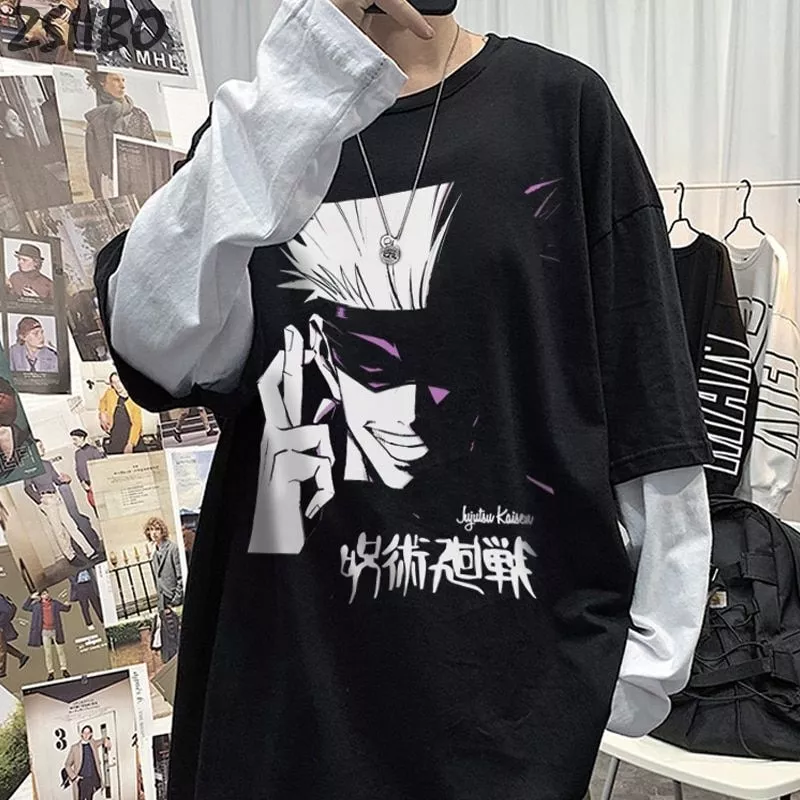 Ai Anime Red Back Oversized Drop Shoulder T-shirts Mens