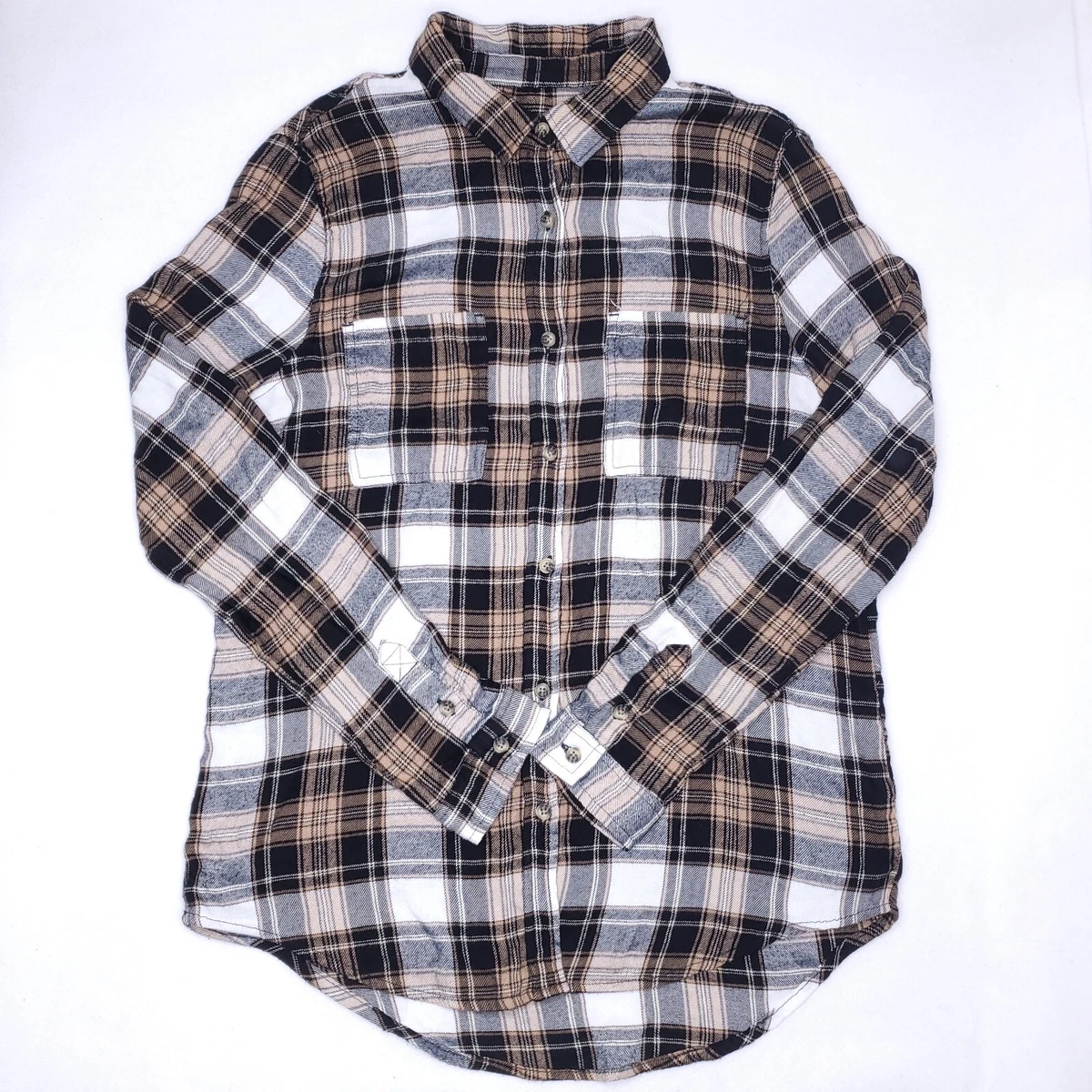 C & C California Flannel Shirt Top Womens Size Large Lightweight Slightly Long