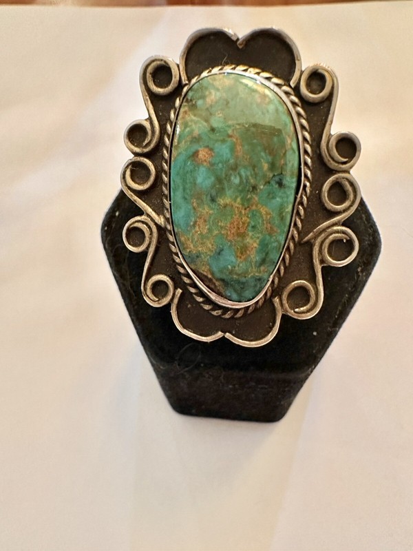 Vintage Zuni Royston Turquoise Sterling Silver Ring Signed Size 3.5