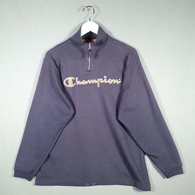 CHAMPION Sweatshirt Herren Medium Navy Blau 1/4 Zip Rundhals Langarm Pullover