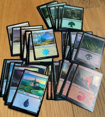 50 FOIL Basic Lands Englisch Magic Karten MtG, Standardländer, 10 pro Farbe