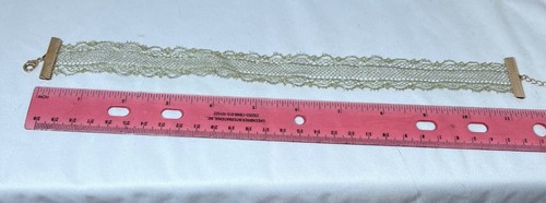Delicate Gold Tone Lace Choker Necklace With Adjustable Chain - Picture 5 of 24