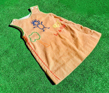 Vintage Little Girls Corduroy 21" Long Pullover Art/Embroidered Lianne Dress VTG