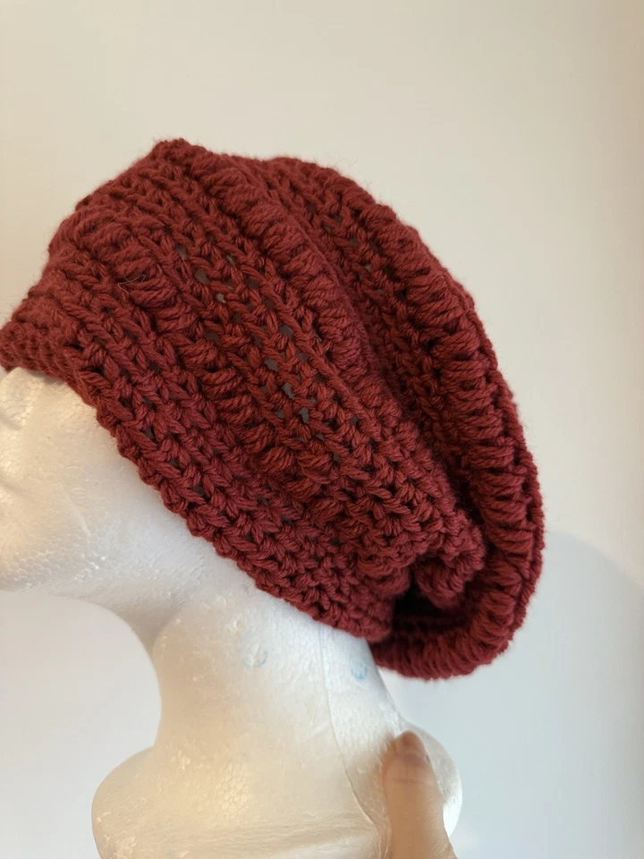 Hand Knit Beanie Women Cable Slouchy Hat in Burgundy - image 4 of 4