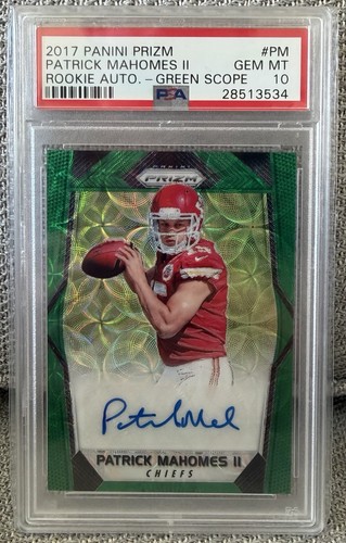 Patrick Mahomes - 2017 Panini Prizm - Rookie Auto Green Scope Prizm /99 - PSA 10