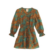 Farm Rio Green Artsy Leopards Dress Medium Pop Mini Embroidered Tassel Boho Chic